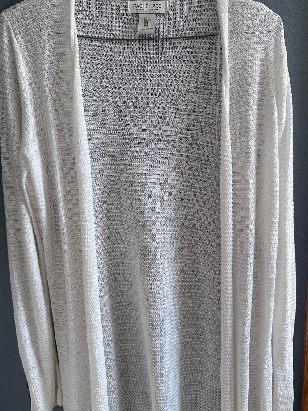 Rachel Zoe White Open-Front Lightweight Knit Cardigan